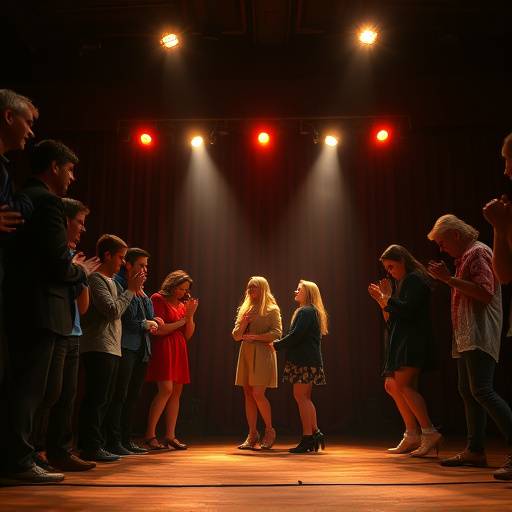 Photo de l'ensemble de la troupe saluant le public à la fin de la représentation.